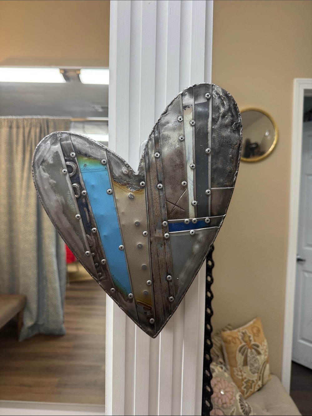 Anthony Hansen Handmade Heart Wall Art Reclaimed Steel, Rivets Painted Elements
